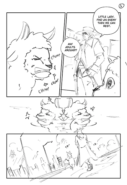 Page 3 storyboard setting the deadpan tone of Dorothy and Churin's working relationship.