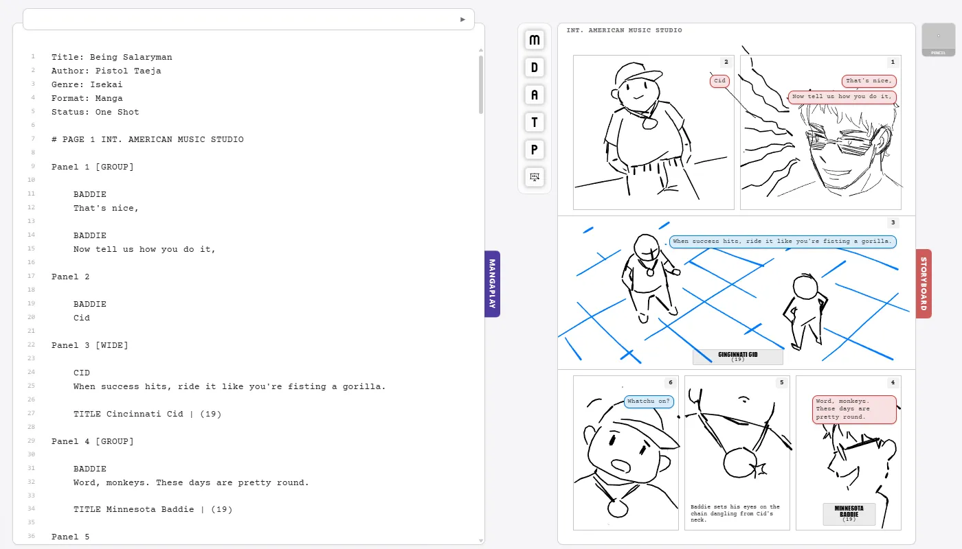 Mangaplay Studio Web app preview of the storyboard and mangaplay editor