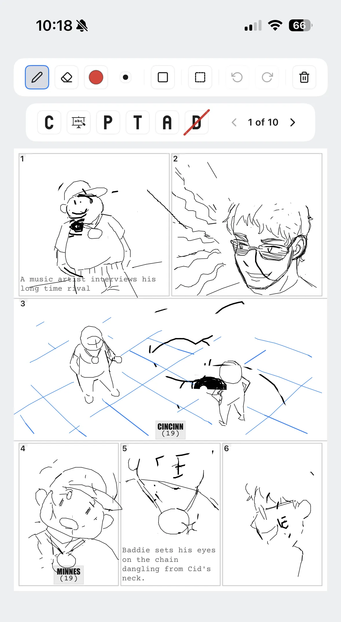 Mangaplay Screenplay Writer rendering a manga storyboard page from a script on a phone
